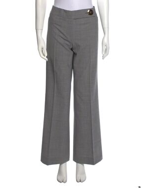 Tory Burch Wool Gray Wide-Leg Dress Pants with Button Detail